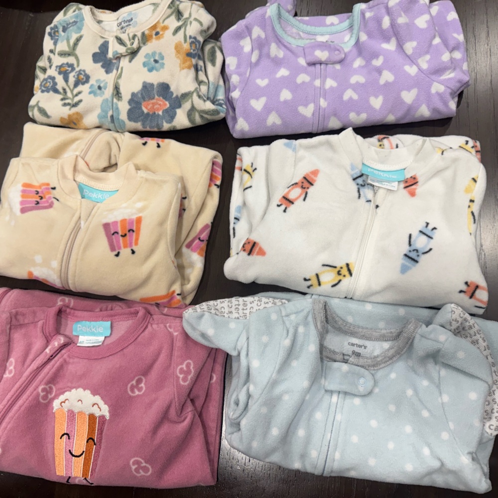 Carter’s Pekkle Infant 6-9 month baby fleece onesie sleeper bundle (6 pieces)
